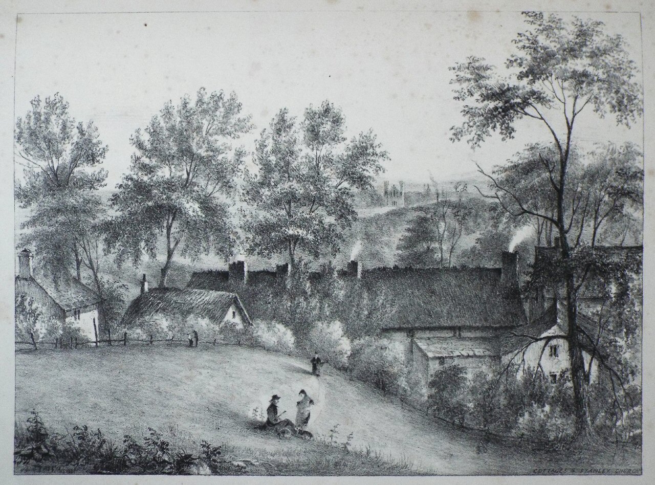 Lithograph - Cottages & Stanley church - Kilby
